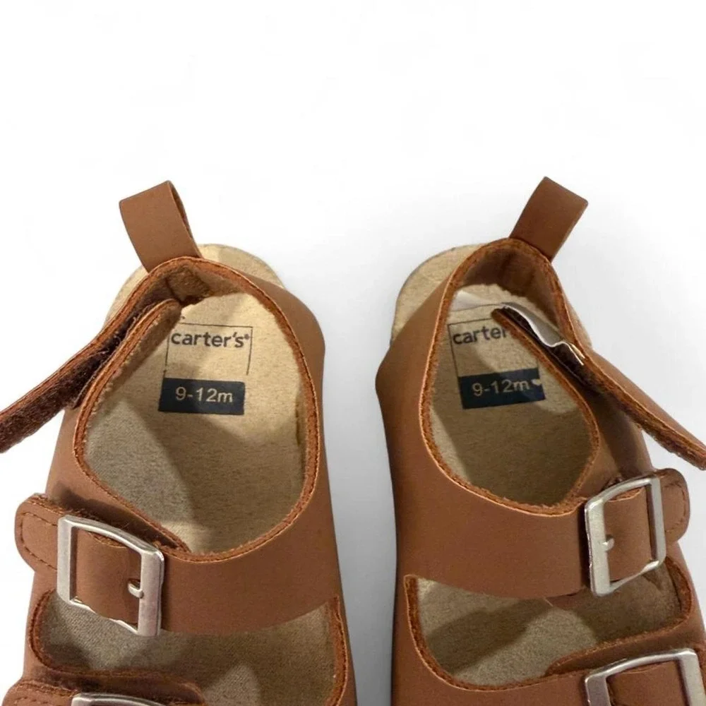 Carters Baby Boy Brown Double Strap Buckle Sandals 9-12M Footbed Shoes